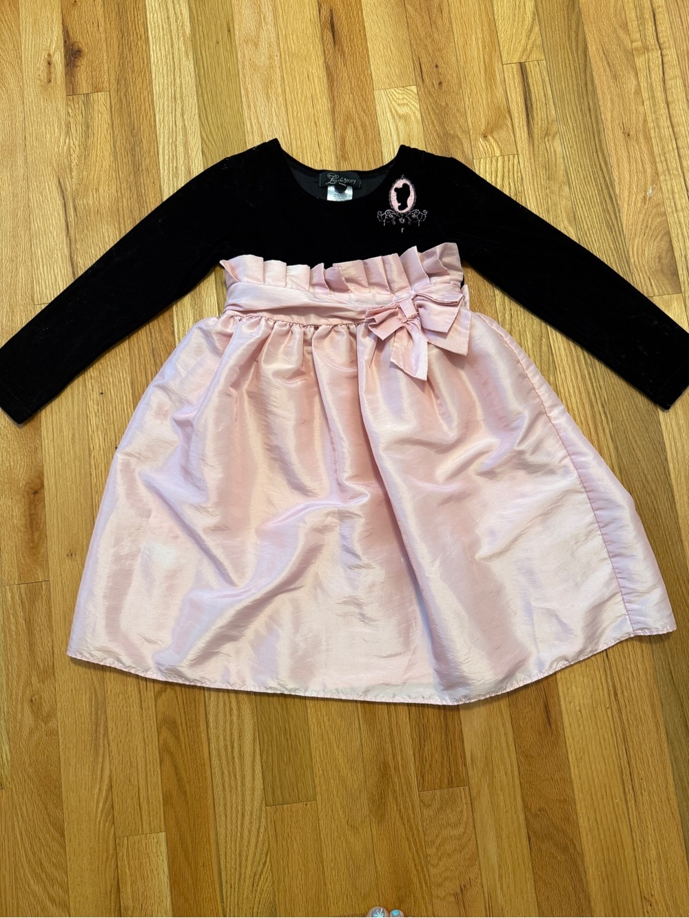 Disney Girls Black & Light Pink Ruffled Waist Cinderella themed dress,
